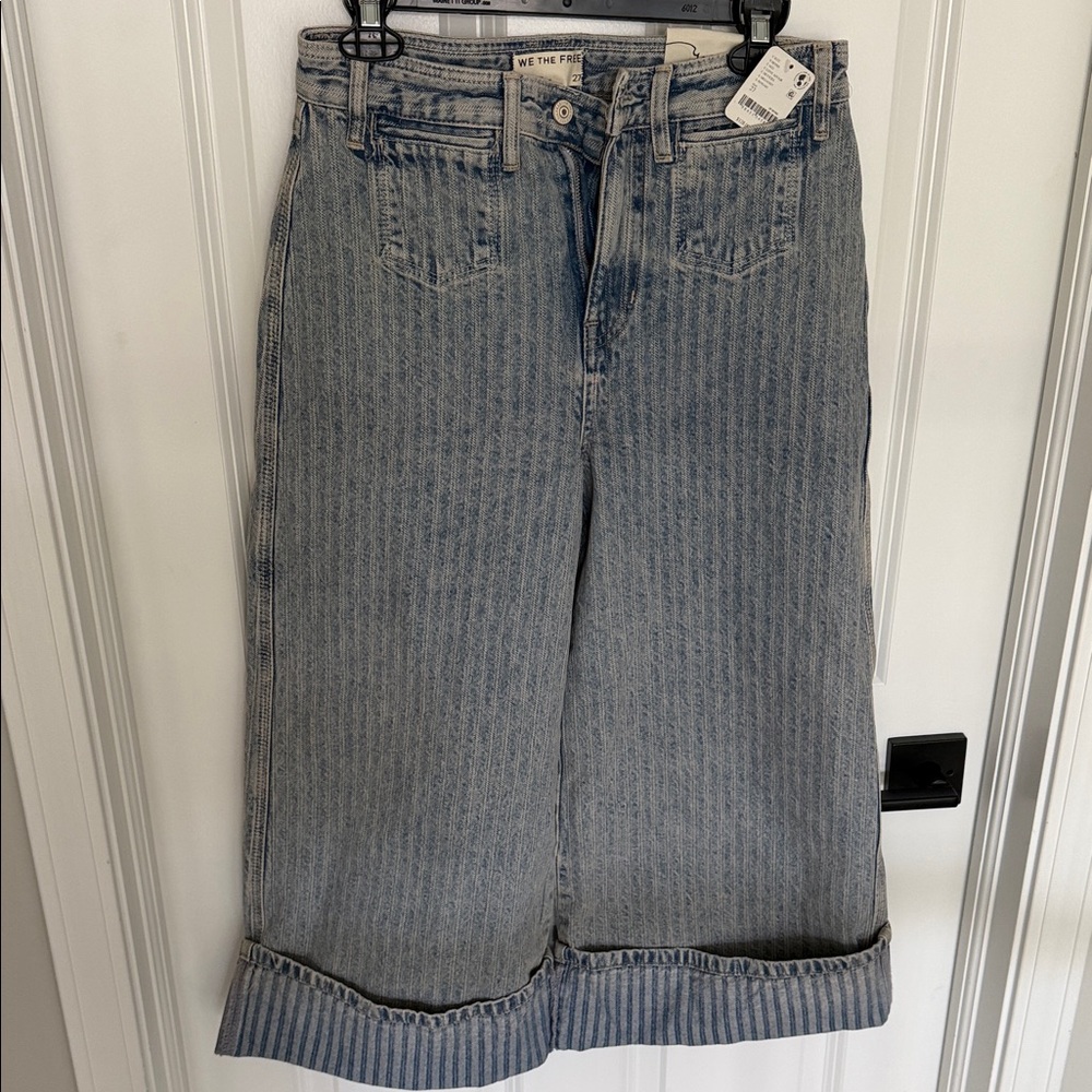 We The Free Striped Light Wash Straight Leg Jeans